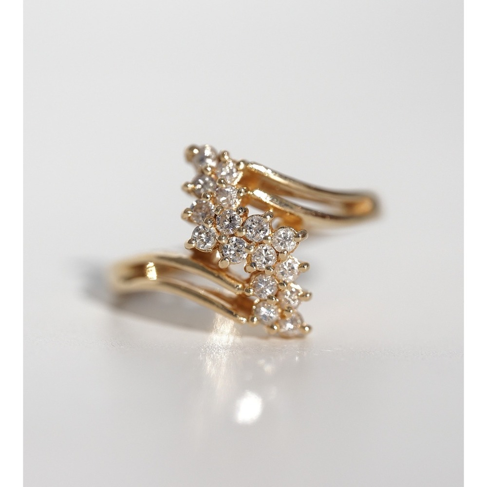 Vintage 14k Solid Yellow Gold Natural High Quality Diamond Ring - Cluster Pave